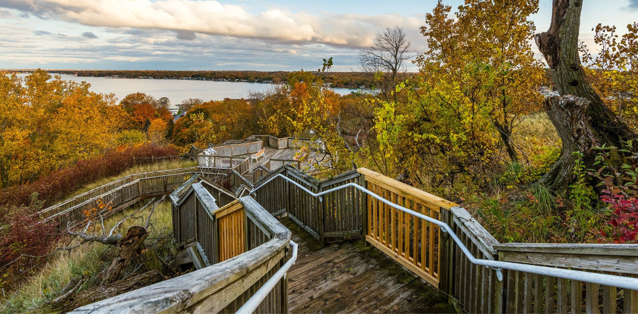 Stairs lead down Mt. Pisgah at Ottawa Beach in Holland