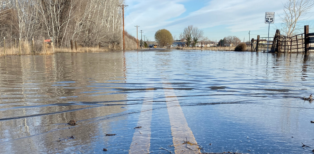 A flooded road in Richland, Washington