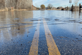 A flooded road in Richland, Washington