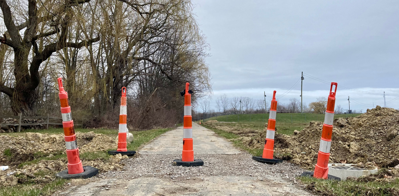 Construction cones block a park trail in Richmond