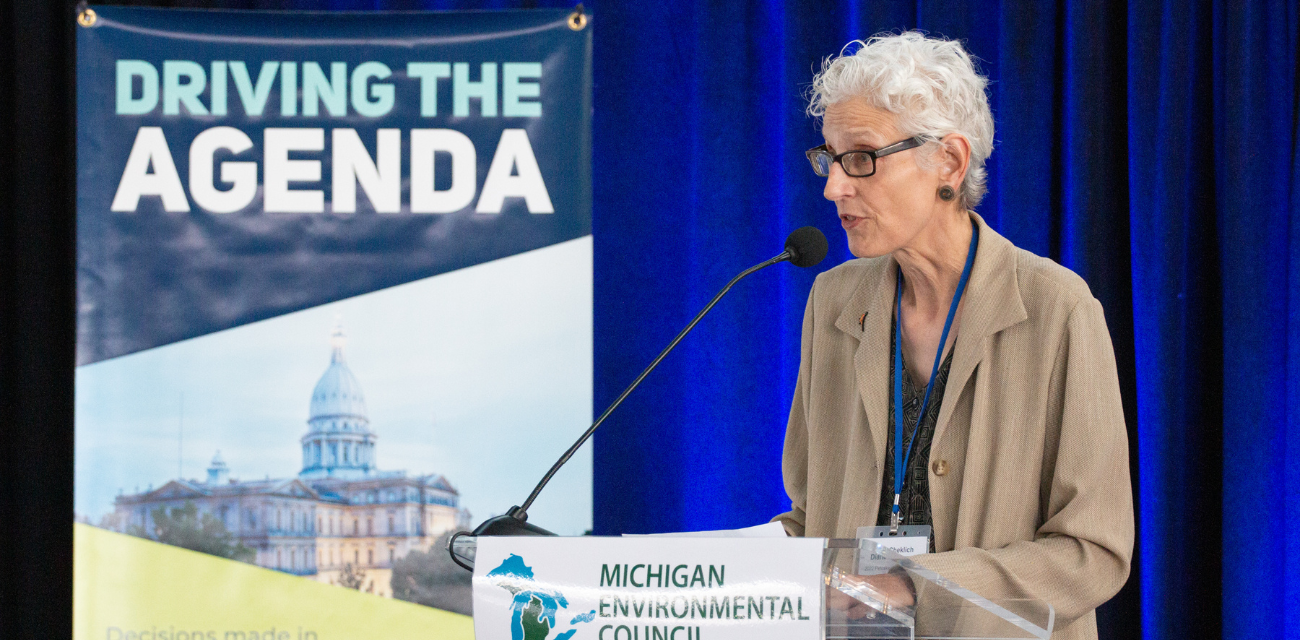 Diane Checklich speaks to the crowd of the 2022 annual event in Detroit