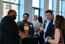 Environmental Council staff and allies talk during a 2024 soiree in Downtown Detroit