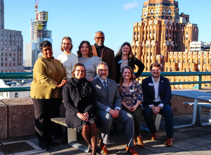 Staff of the Michigan Environmental Council pose for a photo at a Downtown Detroit soiree in 2024.