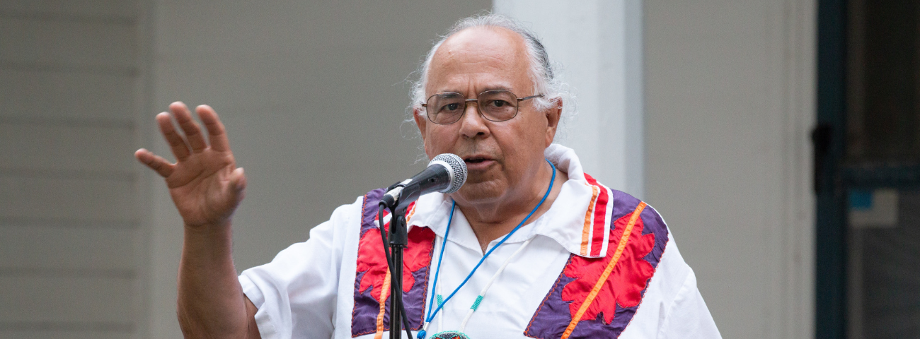 Frank Ettawageshik speaks about the work behind his Milliken Award to the 2021 annual event crowd.