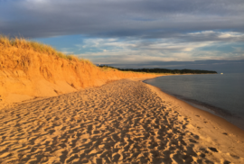 A view from of dunes and water from Saugatuck's Oval Beach in 2013.