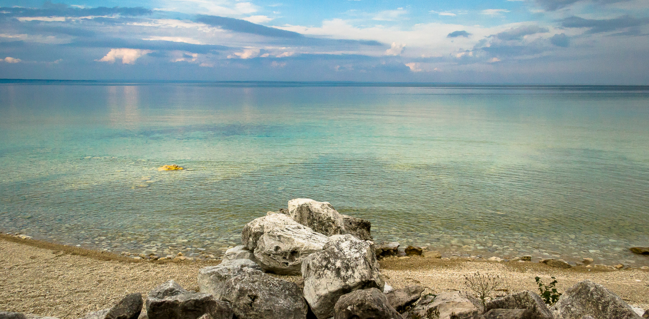 A view of Lake Huron from a Mackinac Island beach