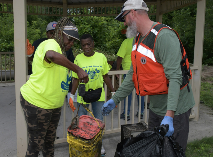 Friends of the Detroit River volunteers help clean up a local creek