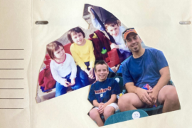 Cutouts of Beau Brockett with His Sisters and Dad in the Mid-2000S Line a Page in a Photobook