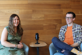 MEC Climate & Energy Policy Coordinator Carlee Knott (right) sits aside Common Groundwater host, Beau Brockett, as they film a podcast episode.