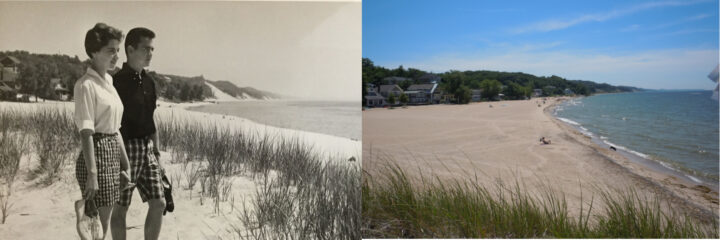 Views of the dunes at Macatawa Beach. (Left: Archives of Michigan, 1962; Right: Kevin, McKeehan, Michigan State University, 2019.)