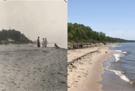 Photos of the exact place at Warren Dunes taken in 1900 and 2019 (Photos courtesy of Archives of Michigan and Kevin McKeehan)