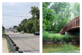 Van Dyke Avenue in Utica, left, gears up for traffic while the Clinton River Heritage Park, right, welcomes visitors a few dozen feet away.