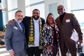 From left to right, MEC President Conan Smith, Representative Donavan McKinney, MEC Board Member Alisha Bell, and MEC Detroit Program Director Galen Hardy pose for a photo.