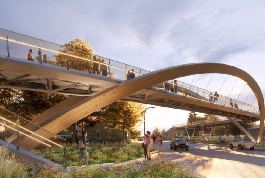A rendering of a the Gateway Bridge, part of The Treeline, a developing trail in the Ann Arbor area. (Image courtesy of The Treeline Conservancy)