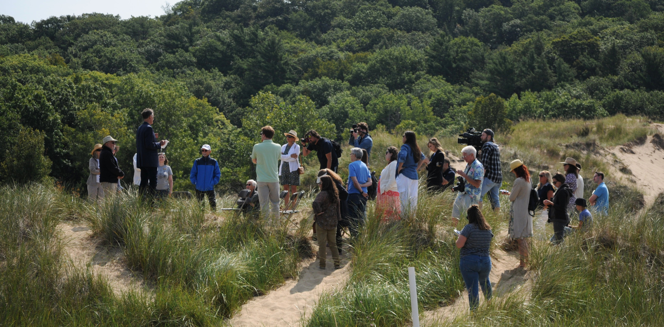 David Swan of the Saugatuck Dunes Coastal Alliance talks about the importance of dunes-development harmony at Oval Beach