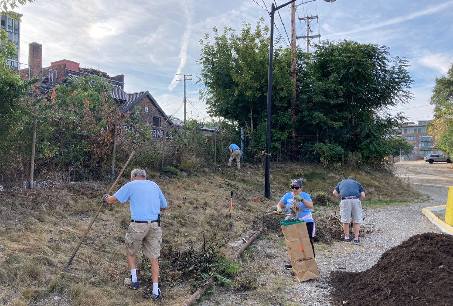 Volunteers clean up a test trail of The Treeline Conservancy in downtown Ann Arbor. (Photo courtesy of The Treeline Conservancy.)