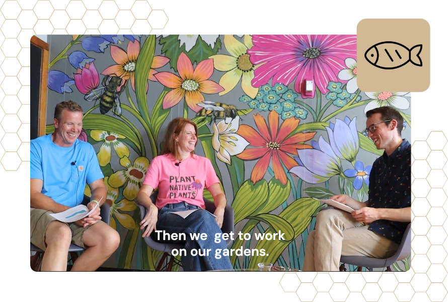 David Cirilli, left, Carly Cirilli and Beau Brockett laugh at a joke during a recording of a pollinator podcast episode of Common Groundwater.