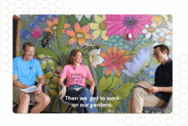 David Cirilli, left, Carly Cirilli and Beau Brockett laugh at a joke during a recording of a pollinator podcast episode of Common Groundwater.