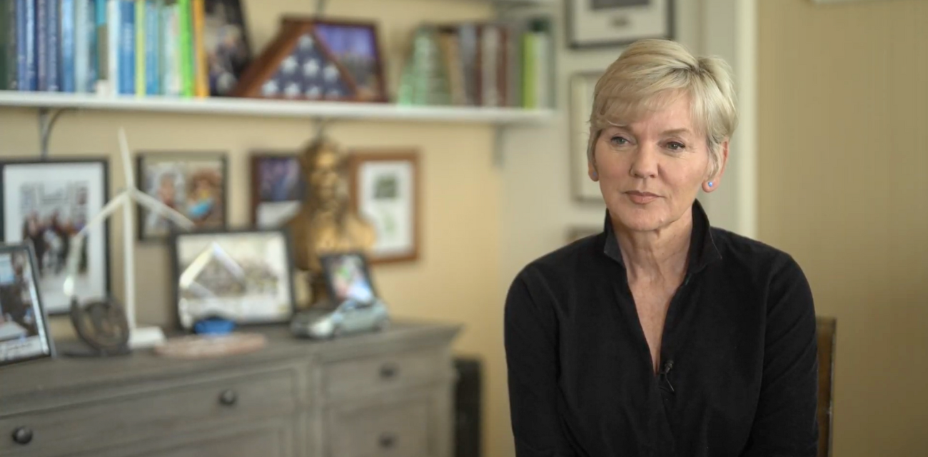 Gov. Granholm listens intently during an interview about the 2025 Milliken Award she will receive