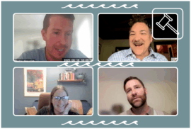 Clockwise Tim Minotas, Conan Smith, Bentley Johnson and Charlotte Jameson talk at different points of a Flood Proof webinar.